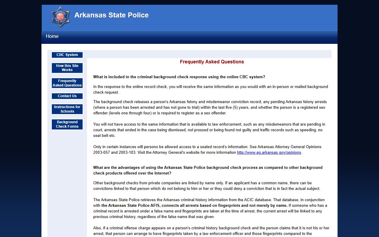 Arkansas Busted Mugshots State Police background check FAQs